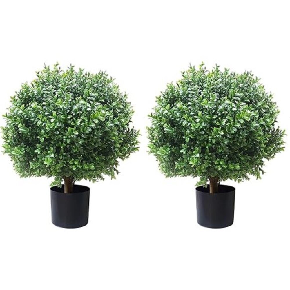 ALL SEASON GREEN 2'T 18''W Boxwood Ball Artificial Topiary Trees Potted Faux - Picture 7 of 7